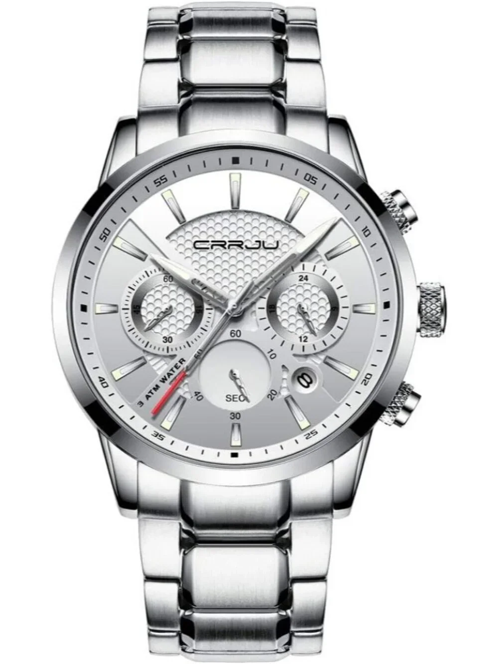 Men's Silver Stainless Steel Casual Chronograph Quartz Waterproof Wrist Watch